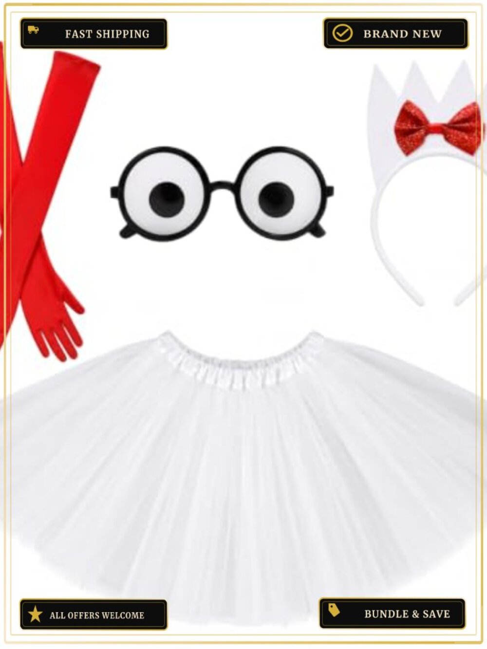 Forky Costume 4Pc Tutu Glasses Bow Gloves Halloween Cosplay
